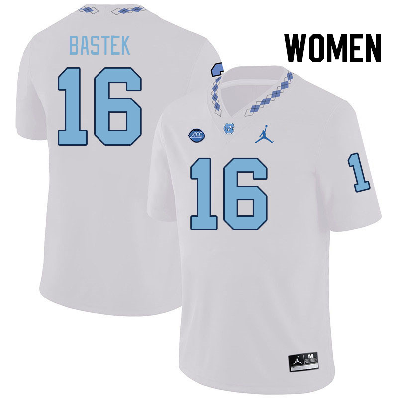 Women #16 Ben Bastek North Carolina Tar Heels College Football Jerseys Stitched-White